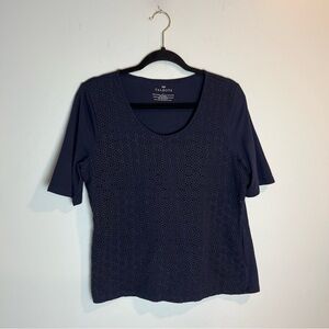 Talbots Women’s Navy Blue Top w/ Embroidered Front Detail Size L